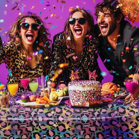 OQOQ Neon Cheetah Print Party Decorations tablecloth (حزمان) - 54 × 108 بوصة من القماش الجدول البلاستيكي القابل للتخلص in Kuwait