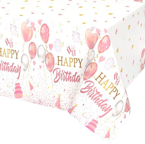 Pink Birthday Tablecloth, Birthday Tablecloth Girls, 1PC Pink Happy Birthday Table Cloth for Girls Women Birthday Party Decorations, Pink Gold Birthday Table Cover Rectangle for Baby Shower Party in Kuwait