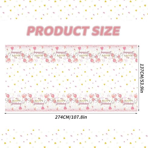 Pink Birthday Tablecloth, Birthday Tablecloth Girls, 1PC Pink Happy Birthday Table Cloth for Girls Women Birthday Party Decorations, Pink Gold Birthday Table Cover Rectangle for Baby Shower Party in Kuwait