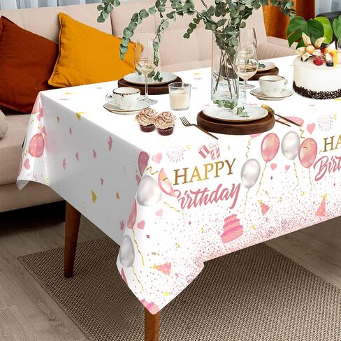 Pink Birthday Tablecloth, Birthday Tablecloth Girls, 1PC Pink Happy Birthday Table Cloth for Girls Women Birthday Party Decorations, Pink Gold Birthday Table Cover Rectangle for Baby Shower Party in Kuwait