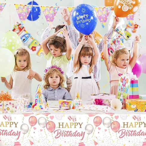 Pink Birthday Tablecloth, Birthday Tablecloth Girls, 1PC Pink Happy Birthday Table Cloth for Girls Women Birthday Party Decorations, Pink Gold Birthday Table Cover Rectangle for Baby Shower Party in Kuwait