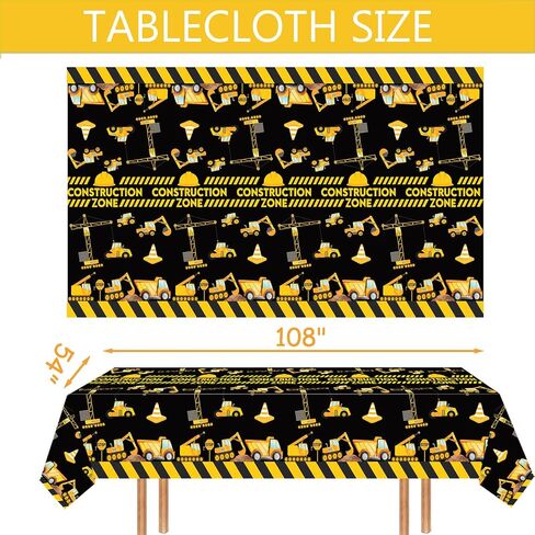 Letromp 2 Pieces Construction Table Cloth 54 x 108 Inch Dump Truck Table Covers for Construction Theme Boys Baby Shower 1st 2nd 3rd 4th Birthday Party Supplies Table Decorations Favors in Saudi Arabia