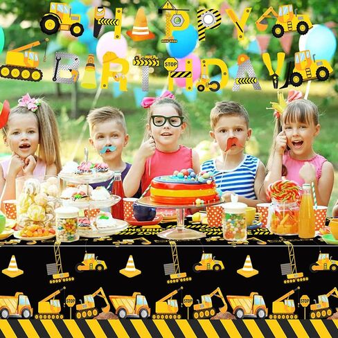 Letromp 2 Pieces Construction Table Cloth 54 x 108 Inch Dump Truck Table Covers for Construction Theme Boys Baby Shower 1st 2nd 3rd 4th Birthday Party Supplies Table Decorations Favors in Saudi Arabia