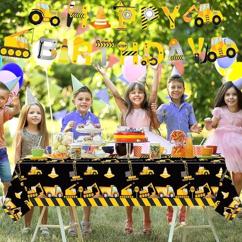 Letromp 2 Pieces Construction Table Cloth 54 x 108 Inch Dump Truck Table Covers for Construction Theme Boys Baby Shower 1st 2nd 3rd 4th Birthday Party Supplies Table Decorations Favors in Saudi Arabia