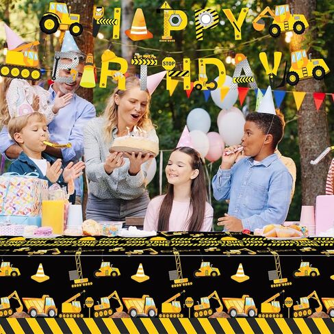 Letromp 2 Pieces Construction Table Cloth 54 x 108 Inch Dump Truck Table Covers for Construction Theme Boys Baby Shower 1st 2nd 3rd 4th Birthday Party Supplies Table Decorations Favors in Saudi Arabia