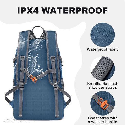 حقيبة ظهر MIYCOO خفيفة الوزن للغاية وقابلة للتعبئة للسفر والتخييم، حقيبة ظهر للمشي لمسافات طويلة سعة 45 لتر مقاومة للماء وقابلة للطي للرجال والنساء باللون الأسود in Kuwait