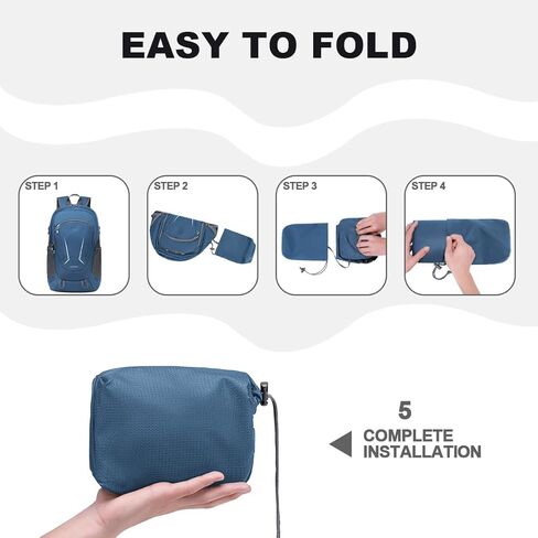 حقيبة ظهر MIYCOO خفيفة الوزن للغاية وقابلة للتعبئة للسفر والتخييم، حقيبة ظهر للمشي لمسافات طويلة سعة 45 لتر مقاومة للماء وقابلة للطي للرجال والنساء باللون الأسود in Kuwait