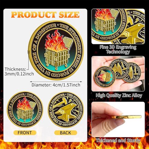 6 Pcs Dumpster Fire Challenge Coin Funny Desk Accessories Hilarious Coworker Go Away Token Hilarious Medallion Inspirational Office Gifts Staff Appreciation Gifts for Men Women in Saudi Arabia
