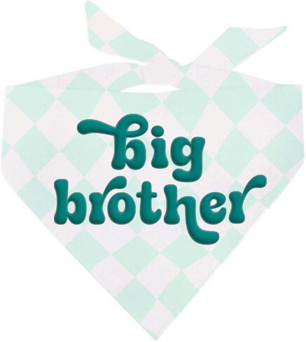 Big Brother Dog Bandana | Made in USA | Puff Ink Printed | Multi-Colored Fringe | 100% Cotton Adjustable Triangle | Adoption Event Prop Photoshoot | Gender Reveal | White One Size (Trim 4/Puff 7) in Saudi Arabia