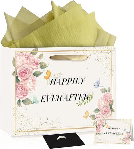 حقيبة هدايا الزفاف هههزي ، ورقة تغليف دش الزفاف - ورق الأنسجة وبطاقة الترحيب ، ورق الزفاف ، ورق هدايا هدايا هدايا للعروس لتكون مواهب المشاركة في الذكرى السنوية in Kuwait