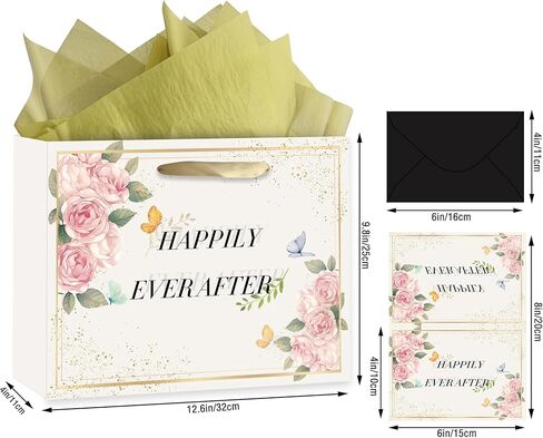 حقيبة هدايا الزفاف هههزي ، ورقة تغليف دش الزفاف - ورق الأنسجة وبطاقة الترحيب ، ورق الزفاف ، ورق هدايا هدايا هدايا للعروس لتكون مواهب المشاركة في الذكرى السنوية in Kuwait