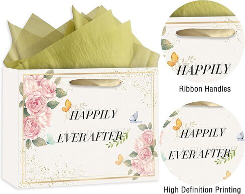 حقيبة هدايا الزفاف هههزي ، ورقة تغليف دش الزفاف - ورق الأنسجة وبطاقة الترحيب ، ورق الزفاف ، ورق هدايا هدايا هدايا للعروس لتكون مواهب المشاركة في الذكرى السنوية in Kuwait