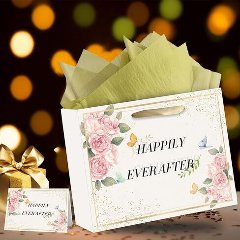 حقيبة هدايا الزفاف هههزي ، ورقة تغليف دش الزفاف - ورق الأنسجة وبطاقة الترحيب ، ورق الزفاف ، ورق هدايا هدايا هدايا للعروس لتكون مواهب المشاركة في الذكرى السنوية in Kuwait