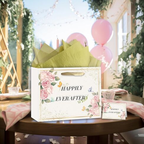 حقيبة هدايا الزفاف هههزي ، ورقة تغليف دش الزفاف - ورق الأنسجة وبطاقة الترحيب ، ورق الزفاف ، ورق هدايا هدايا هدايا للعروس لتكون مواهب المشاركة في الذكرى السنوية in Kuwait