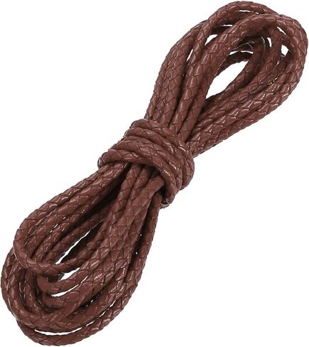 PATIKIL 3.3 Yards Braided Leather Cord, 6mm Round Braided Faux Necklace Cord Bolo Tie String for Necklace Crafts Beading Braiding, Light Gray in Kuwait