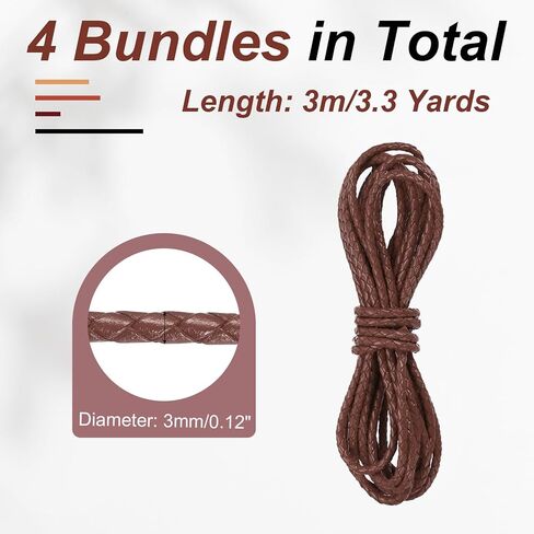 PATIKIL 3.3 Yards Braided Leather Cord, 6mm Round Braided Faux Necklace Cord Bolo Tie String for Necklace Crafts Beading Braiding, Light Gray in Kuwait
