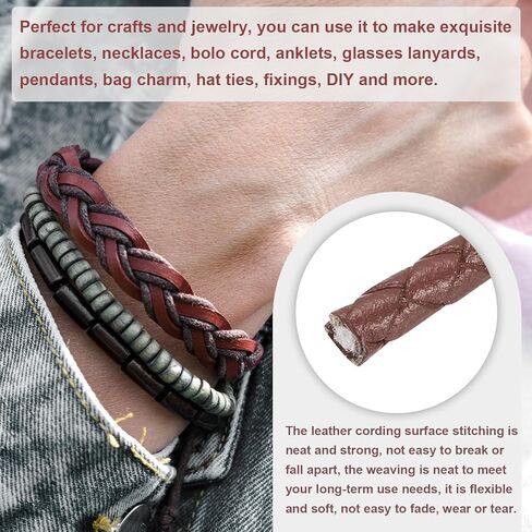 PATIKIL 3.3 Yards Braided Leather Cord, 6mm Round Braided Faux Necklace Cord Bolo Tie String for Necklace Crafts Beading Braiding, Light Gray in Kuwait