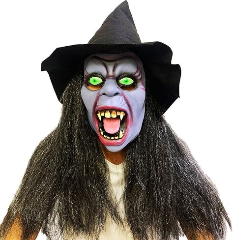Old Woman Witch Mask Creepy Scray Green Witch Face Mask with Hair and Hat Wizard Dress up Mask Halloween Cosplay Costume in Saudi Arabia