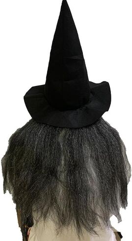Old Woman Witch Mask Creepy Scray Green Witch Face Mask with Hair and Hat Wizard Dress up Mask Halloween Cosplay Costume in Saudi Arabia