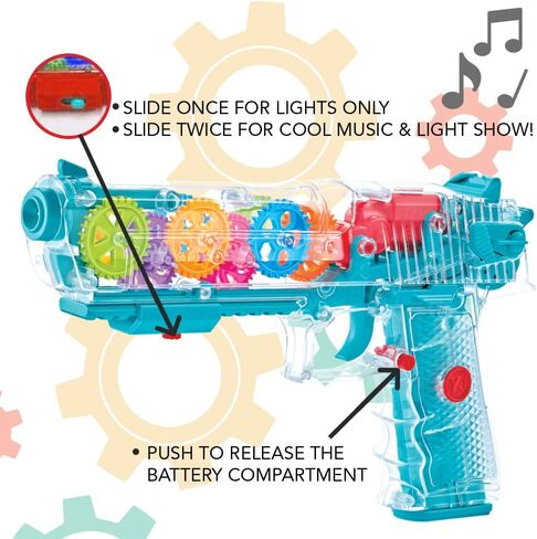 تضيء ArtCreativity Up Gear Toy Gun للأطفال ، وأسلحة الألعاب للأولاد مع التروس المتحركة ، وتأثيرات LED ، والموسيقى ، والمشاركة في البطاريات ، وتفاعلية LED TOY GUNS ، وألعاب الهدية الرائعة. in Saudi Arabia