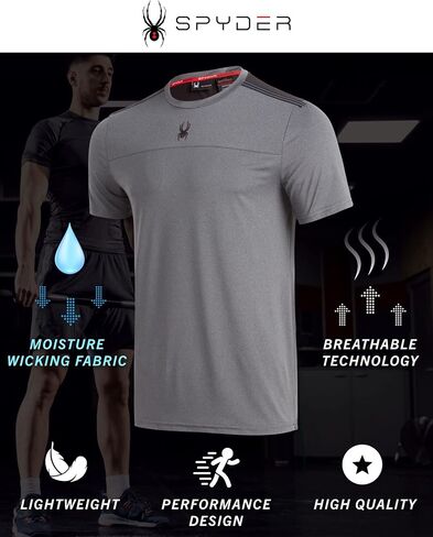Spyder Men's Athletic T-Shirt - 2 Pack Dry Fit Short Sleeve Performance Sports Tee (S-XL) in Kuwait