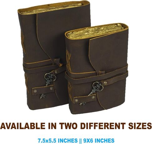 مجلة جلدية خمر - جلود جلدية عتيقة مجلات تكتب دفتر دفتر دفتر - مجلة Deckle حواف الورق | مجلة المظهر القديم | مجلة Grimoire (12x8 بوصة) in Kuwait