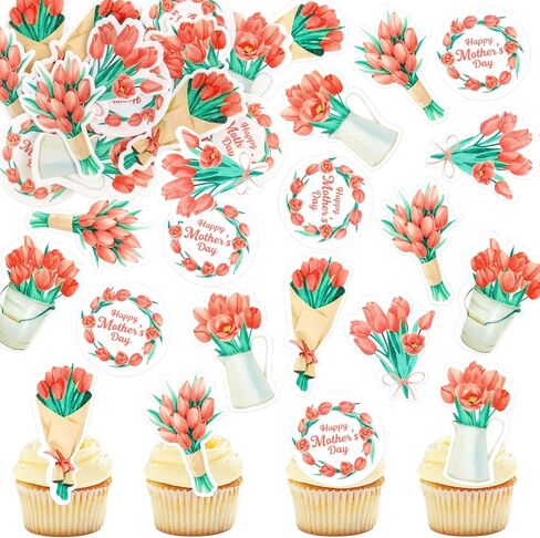 40pcs الصالحة الصالحة للأكل عيد أم سعيد Cupcake Topcake Topcake Mothers Decorations Cake Topper Bicks for Mother's Them in Kuwait
