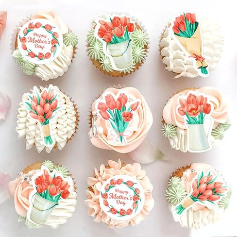 40pcs الصالحة الصالحة للأكل عيد أم سعيد Cupcake Topcake Topcake Mothers Decorations Cake Topper Bicks for Mother's Them in Kuwait