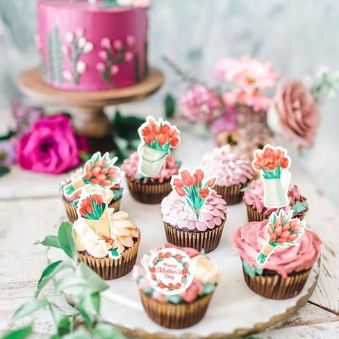 40pcs الصالحة الصالحة للأكل عيد أم سعيد Cupcake Topcake Topcake Mothers Decorations Cake Topper Bicks for Mother's Them in Kuwait