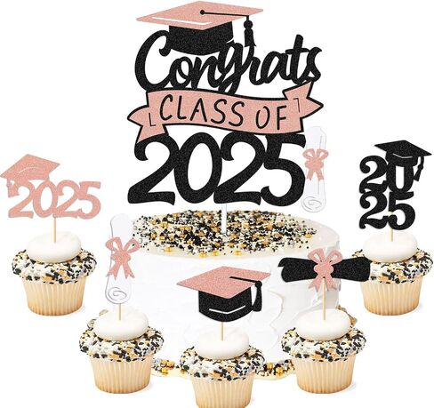 Graduation Cupcake Toppers Congrats Grad Class of 2025 Cake Decoration for We Are Proud of You Themed Graduation Cap Diploma Cake Decorations I’m Done Party Supplies 31 Pcs Sparkly Glitter Décor in Kuwait