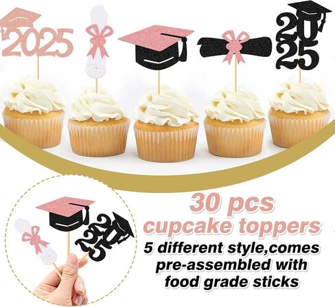 Graduation Cupcake Toppers Congrats Grad Class of 2025 Cake Decoration for We Are Proud of You Themed Graduation Cap Diploma Cake Decorations I’m Done Party Supplies 31 Pcs Sparkly Glitter Décor in Kuwait