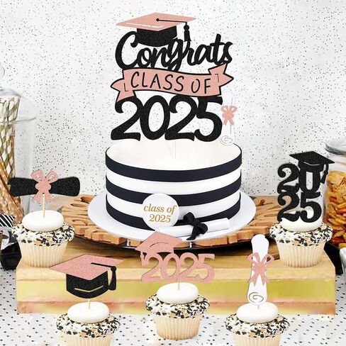 Graduation Cupcake Toppers Congrats Grad Class of 2025 Cake Decoration for We Are Proud of You Themed Graduation Cap Diploma Cake Decorations I’m Done Party Supplies 31 Pcs Sparkly Glitter Décor in Kuwait
