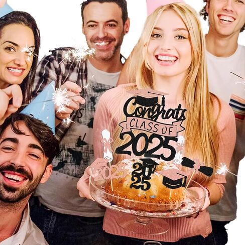 Graduation Cupcake Toppers Congrats Grad Class of 2025 Cake Decoration for We Are Proud of You Themed Graduation Cap Diploma Cake Decorations I’m Done Party Supplies 31 Pcs Sparkly Glitter Décor in Kuwait