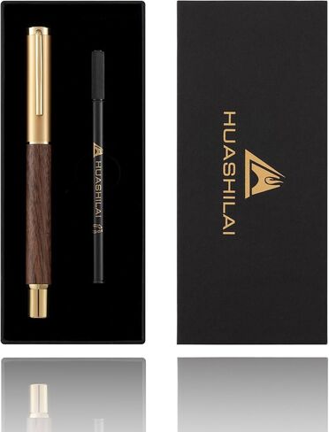 Luxury Wooden and Metal Rollerball Pen Set with Spare Gel Ink Refill,Rosewood,White Oak,Walnut Wood Signature Roller Ball Pen,Business Gift Set for Men and Women (Walnut Wood) in Kuwait