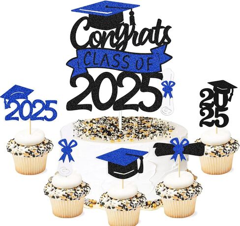 Graduation Cupcake Toppers Congrats Grad Class of 2025 Cake Decoration for We Are Proud of You Themed Graduation Cap Diploma Cake Decorations I’m Done Party Supplies 31 Pcs Sparkly Glitter Décor in Kuwait