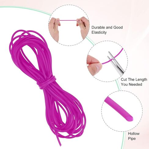 Hollow Pipe Tubing Rubber Cord, 5.5 Yards 2mm Stretchy String with 1.2mm Hole Elastic Strings Barber Cords for Jewelry Making/DIY Crafts/Necklaces/Bracelets [Reddish Purple] in Saudi Arabia
