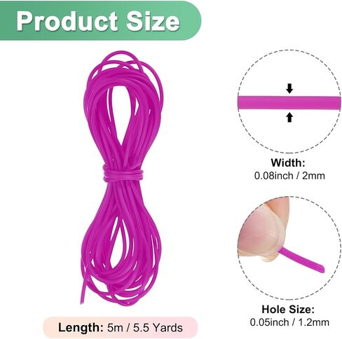 Hollow Pipe Tubing Rubber Cord, 5.5 Yards 2mm Stretchy String with 1.2mm Hole Elastic Strings Barber Cords for Jewelry Making/DIY Crafts/Necklaces/Bracelets [Reddish Purple] in Saudi Arabia