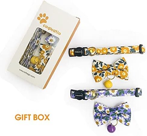 Cat Collars with Bells and Safety Release Buckle, Floral Bow Tie Kitten Collars,Pack of 2, Adjustable 20-30 cm in Kuwait
