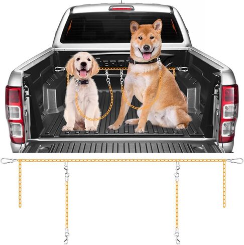Chain Truck Bed Dog Tether for Two Dogs,Adjustable Double Safety Chew Proof Metal Truck Bed Dog Leash System for Pickup, SUV, Cars & Trucks (Yellow) in Saudi Arabia