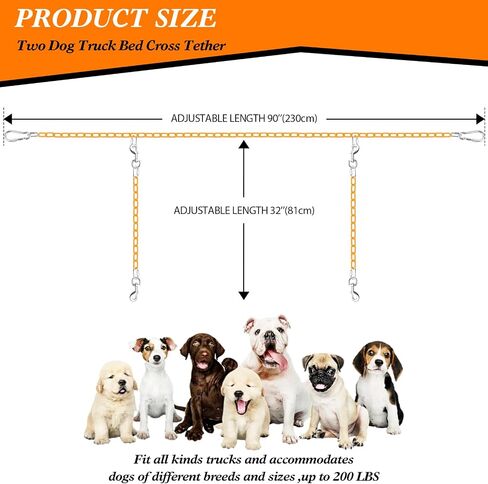Chain Truck Bed Dog Tether for Two Dogs,Adjustable Double Safety Chew Proof Metal Truck Bed Dog Leash System for Pickup, SUV, Cars & Trucks (Yellow) in Saudi Arabia