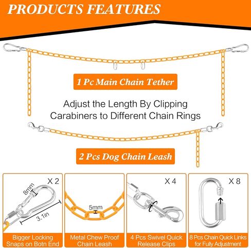 Chain Truck Bed Dog Tether for Two Dogs,Adjustable Double Safety Chew Proof Metal Truck Bed Dog Leash System for Pickup, SUV, Cars & Trucks (Yellow) in Saudi Arabia