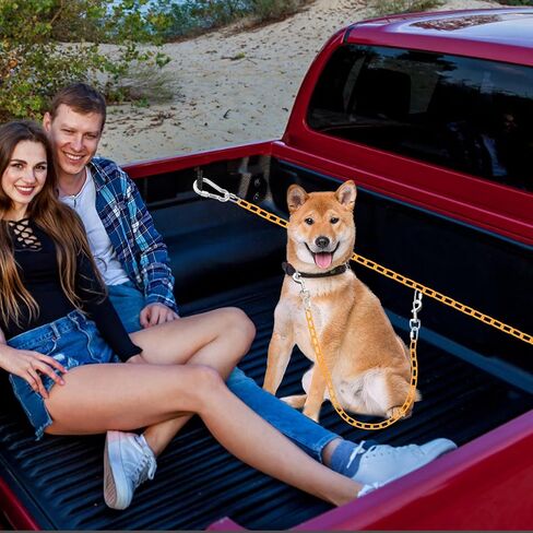 Chain Truck Bed Dog Tether for Two Dogs,Adjustable Double Safety Chew Proof Metal Truck Bed Dog Leash System for Pickup, SUV, Cars & Trucks (Yellow) in Saudi Arabia