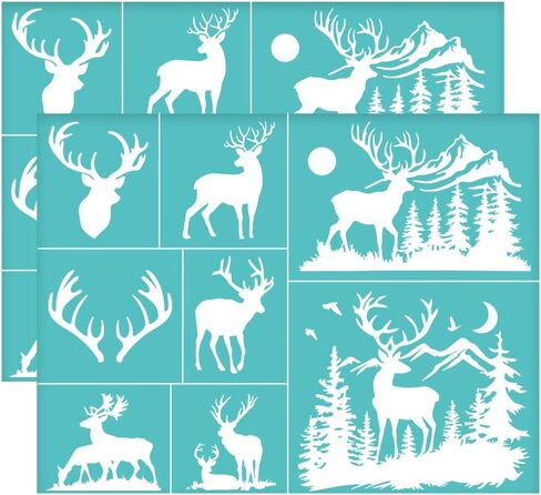 Olycraft 2pcs 11x8.6 بوصة نمط الغزلان النمط ذاتيًا شاشة حريرية طباعة شاشة الاستنسل شبكات الغابات in Kuwait