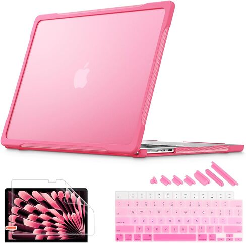 Mektron Upgrade Durable Case for MacBook Pro 14 INCH M1 A2442/ M2 A2779/ M3 A2918/A2992 /M4 A3112 A3401 A3185 Pro/Max (2021/2023/2024), Carbon Fiber Edges Shockproof Hard Shell, C-Pink in Saudi Arabia