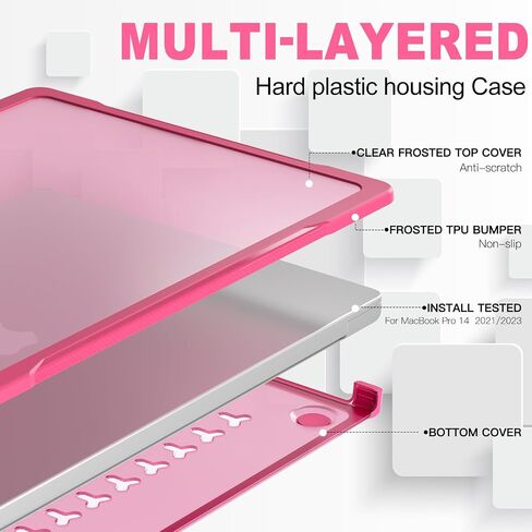 Mektron Upgrade Durable Case for MacBook Pro 14 INCH M1 A2442/ M2 A2779/ M3 A2918/A2992 /M4 A3112 A3401 A3185 Pro/Max (2021/2023/2024), Carbon Fiber Edges Shockproof Hard Shell, C-Pink in Saudi Arabia