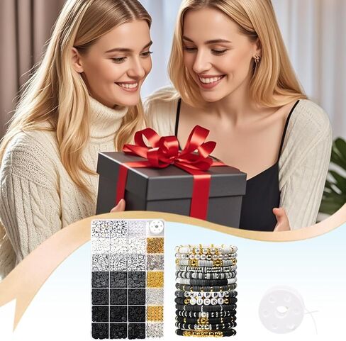 حبات الطين لتصنيع الأساور ، حبات البوليمرات البوليمرية البوليمرية بزاوية 6 مم مع حبات الفواصل الذهبية للظهور الذهبي لصنع المجوهرات ، مجموعة من حبات الصداقة للهدايا الحرف (التدرج الأسود) in Kuwait