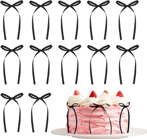 Penta Angel Bow Cake Toppers 20Pcs Vintage Satin Bowknot Ribbons Cupcake Toppers Coquette Themed Birthday Wedding Bridal Shower Party Decoration (Red) in Kuwait