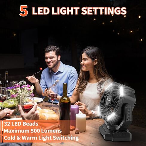 MORECORE 20000mAh Battery Operated Camping Fan with Light, 68HRS Running, Powerful 4 Speeds & Auto Oscillating, with Timer & Hook, for Travel Tent RV Emergency Hurricane Jobsite Garage-Orange in Kuwait