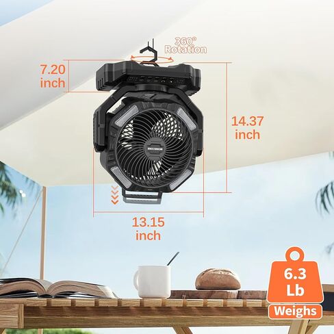 MORECORE 20000mAh Battery Operated Camping Fan with Light, 68HRS Running, Powerful 4 Speeds & Auto Oscillating, with Timer & Hook, for Travel Tent RV Emergency Hurricane Jobsite Garage-Orange in Kuwait