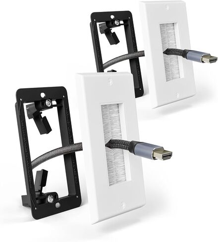 Brush Wall Plate with Mounting Bracket, Cable Pass Through UL Listed Decorator Cover for Low Voltage Wires, Single Gang Cord Hider for TV Home Theater System, White, 2 Pack in Saudi Arabia
